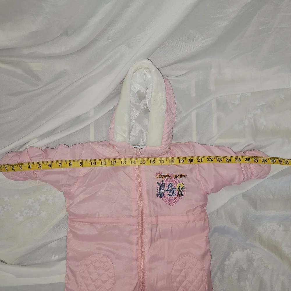Baby Looney Tunes Snowsuit Baby Girls 3M Pink Excellent Insulated Bunting Puffer